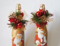 Декупаж и другие украшения бутылок к новому году Новогодние бутылки шампанского